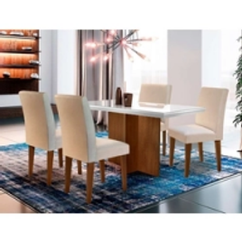 Imagem da oferta Conjunto de Mesa de Jantar Berlim com Vidro 4 Cadeiras Grécia Veludo Creme e Off White