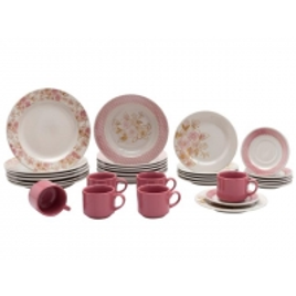 Imagem da oferta Aparelho de Jantar Chá 30 Peças Biona - Cerâmica Redondo Rosa Donna AE30-5160