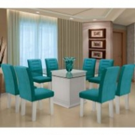 Imagem da oferta Conjunto de Mesa Para Sala de Jantar C/ Tampo de Vidro e 8 Cadeiras Vegas - Dobuê