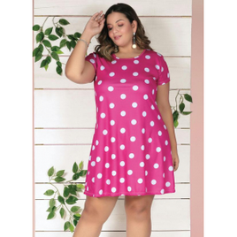 Imagem da oferta Vestido Curto Poá Pink Soltinho Plus Size - Marguerite
