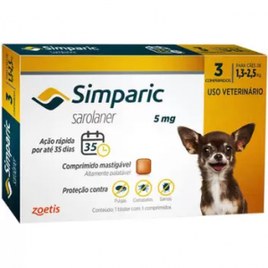 Imagem da oferta Simparic Antipulgas Carrapatos e Sarnas para Cães de 1,3 a 2,6kg c/ 3 Comprimidos - Zoetis