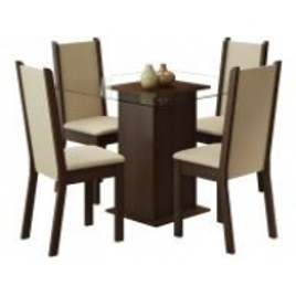 Imagem da oferta Mesa de Jantar 4 Cadeiras Quadrada - Tampo de Vidro Madesa Aline - Cadeiras para Sala de Jantar