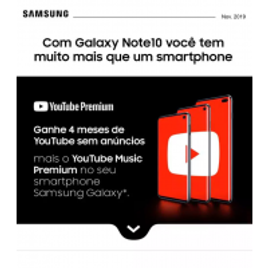 Imagem da oferta Ganhe 4 meses de YouTube Premium no seu Galaxy S10 ou Note 10