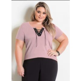 Blusa Rosa Plus Size com Amarração no Decote - Marguerite