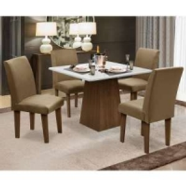 Imagem da oferta Conjunto de Mesa para Sala de Jantar com 4 Cadeira Florença Fit - Dobue - Castanho / Branco Off / Castor | Marab