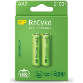 2 Pilhas Recarregaveis AA 2000mAh Recyko Pro GP Batteries Pequena