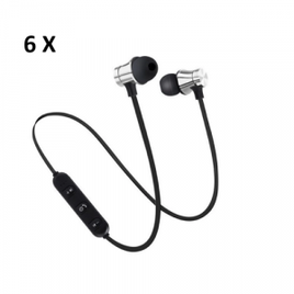 Kit Com 6 Fones de Ouvido sem Fio com Microfone Xt11 Bluetooth Auto Falante Esportivo Prata