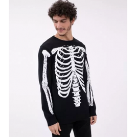 Imagem da oferta Blusão com Estampa Esqueleto em Tricô - Masculino Tam M