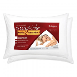 Imagem da oferta Travesseiro Ortobom Casadinho Fibra de Poliéster Siliconizada 45 x 65 cm Branco – 2 Peças