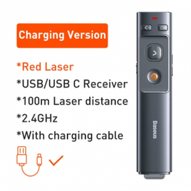 Apresentador Laser Red Sem Fio Baseus RF2.4GHz Com Cabo de Carga