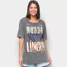 Blusa Farm T-Shirt Língua Brasileira Feminina - Preto
