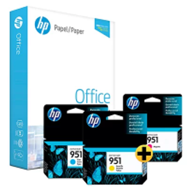 Imagem da oferta Papel sulfite HP Office A4 75g 210mmx297mm Ipaper PT 500 + Cartucho HP 951 ciano CN050AB + Cartucho HP 951 magenta CN051