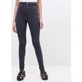 Imagem da oferta Calça Skinny Cintura Alta em Sarja Cinza Escuro Feminino - Calças