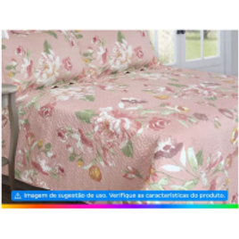 Colcha Solteiro Bett Design Microfibra - Romantic Flowers Rosa 2 Peças