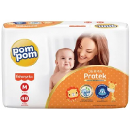 3 Pacotes Fralda Descartável Pom Pom Derma Protek M - 48 Unidades (Total 144 Unidades)