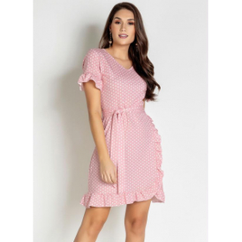 Vestido Poá Rosê com Babado e Faixa