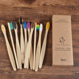 Escova de Dentes de Bambu Natural - 10 Peças