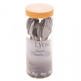 Faqueiro Lyor 16 Peças Aço Inox Cabo Plástico Inox Bambú