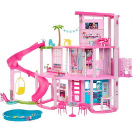 Imagem da oferta Barbie Casa de Bonecas Dos Sonhos com +75 peças Três Andares e Escorregador para Boneca Para Crianças A Partir de 3 anos