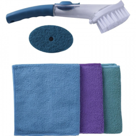 Conjunto de Esponja e Escova com Dispenser + 3 Panos Multiuso - Fun Clean by Flashlimp