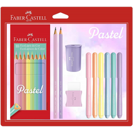 Kit Tons Pastel Lápis de Cor + Canetinhas + Borracha + Apontador + Grafite - Faber-Castell