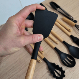 Imagem da oferta Jogo Colheres Conjunto Talheres Preto Bamboo kit utensílios de cozinha jogo completo 12 peças silicone