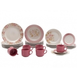 Aparelho de Jantar Chá 30 Peças Biona Cerâmica - Redondo Rosa Donna AE30-5160