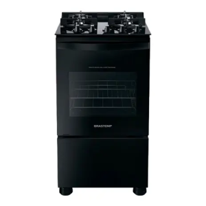 Fogão Brastemp 4 Bocas Preto com mesa de vidro e grades duplas de ferro fundido - BFO4VAE