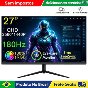 2K 180Hz Monitor de 27 polegadas 2K 180Hz 2560*1440P 100%sRGB IPS HDR QHD para jogos FreeSync DP HDMI Display para lapto