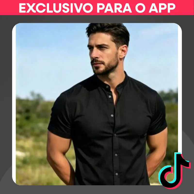 Camisa Social Masculina Gola Padre Luxo: Manga Curta e Slim Fit