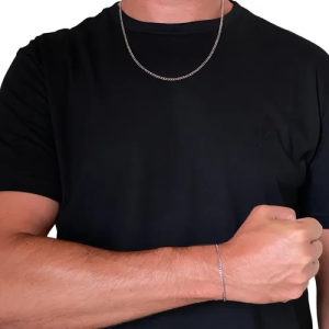 Conjunto Corrente + Pulseira Grumet Masculino Aço Inox Kit Cor Prateado