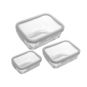 Kit 3 Potes Herméticos de Vidro 1L 640ml 370ml Lyor com Tampa para Mantimentos Organização Cozinha