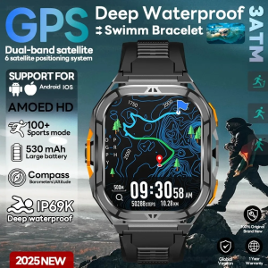 2025 Novo GPS Relógio inteligente Masculino 1.96 polegadas HD tela Amoled bússola bluetooth chamada 5atm à prova Dág