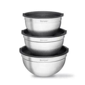 Conjunto de 3 Bowls Bumper em Inox com Tampa Hermética Kit Tigelas Multiuso Cozinha
