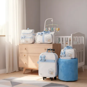Kit Bolsa Maternidade Safári Arabesco Azul 04 Peças