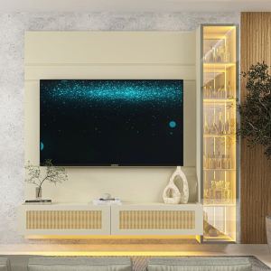 Estante Home para TV até 65 Polegadas com LED e Vidro Reflecta 100% MDF 217,6CMX191,2cm Luminare Native Off White