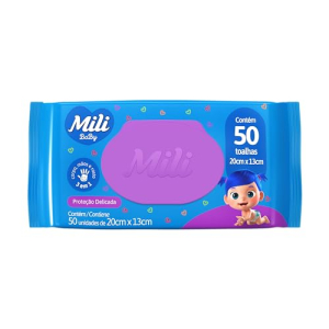 Mili Toalhas Umedecidas Baby, Uso Bebê, Com Aloe Vera e Calêndula 50 Unidades
