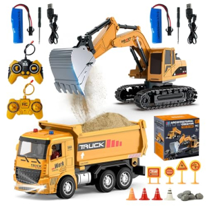 Escavadeira Carros De Controle Remoto, Caminhão De Construção De Rc, Escavadeira, Brinquedo 2 Em 1 Com Luzes, Escala 1:20, 2.4ghz Com 2 Baterias Re