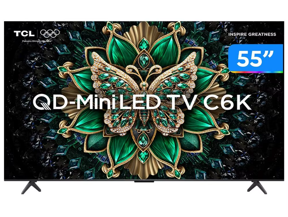 Smart TV 55" TCL 4K UHD MiniLED 55C6K 120Hz Google TV AiPQ Google Assistente 4 HDMI 2 US