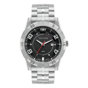 Relógio Technos Racer Masculino Prateado Analógico Quartzo 50M Fundo Preto