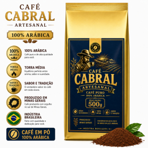 Café Cabral Artesanal Superior 500g 100% Arábica Torra Média Café Puro Torrado e Moído Sul de Minas
