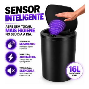 Lixeira Inteligente Automática Redonda Recarregável USBC Sensor para Cozinha Banheiro Escritório