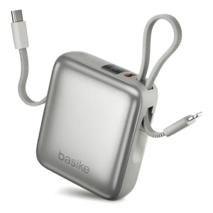 Carregador Portátil Power Bank Basike 10000mAh 22.5W Rápido 4 Saídas Cabo Embutido Display iPhone Samsung