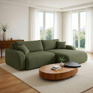 Sofá Cama Modular 3 Lugares Orgânico 210cm Base Madeira Maciça Cancún