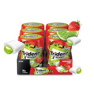Chiclete Trident Xsenses Morango Lime Sem Açúcar Garrafa - Caixa Com 6 Unid. De 54g