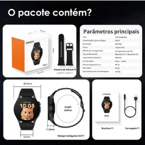 Smartwatch Aurafit G12 Gps Resistência À Água 3atm Preto
