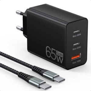 Carregador USB C de 65 W,carregador rápido USB de 3 portas com cabo de carregamento de 2 m,fonte de alimentação USB C para MacBook Air Pro M1M2,iPh