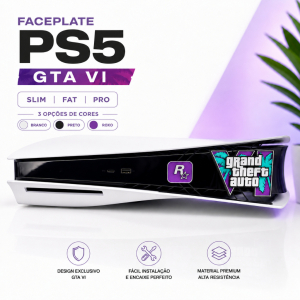 Faceplate Decorativo Emblema Frontal PS5 GTA6 Grand Theft Auto VI Fat Slim Pro Gamer
