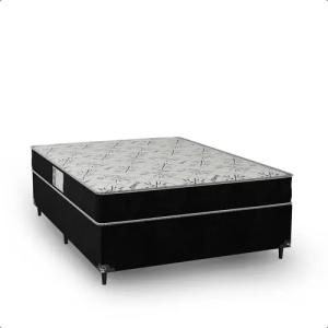 Cama Box Casal + Colchão D33 One Face - Suede Preto Cor Couro Preto
