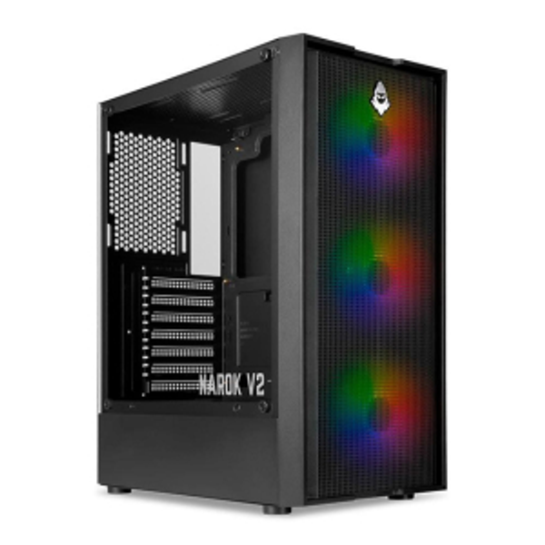 Gabinete Gamer Mancer Narok V2, Rainbow, Mid-Tower, Lateral de Vidro, Com 3 Fans, Preto, Mcr-Nrk-V2